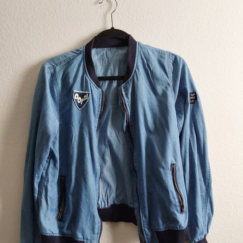 Zara Basic Chambray Bomber Jacket Sz L